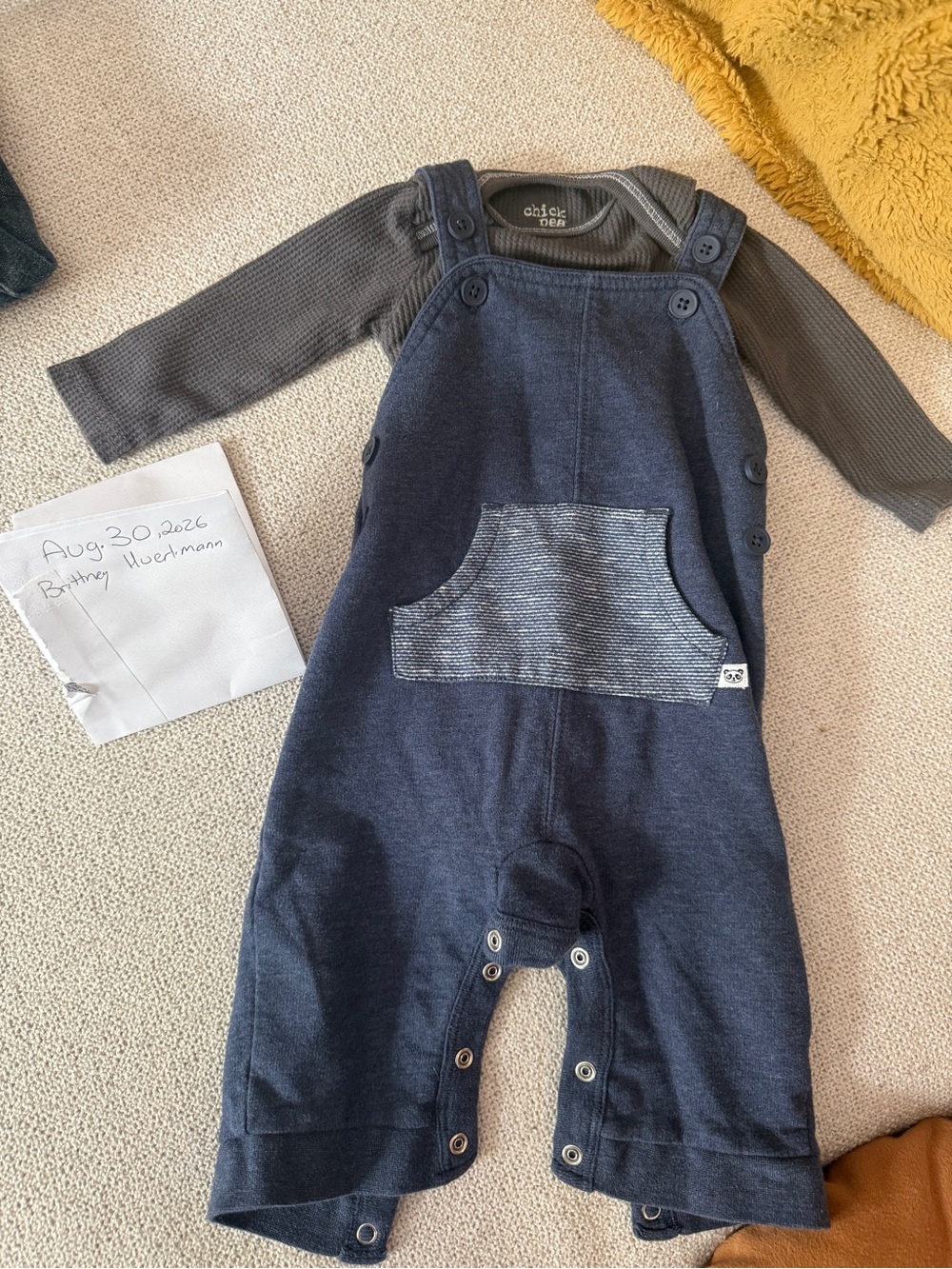 chick pea Navy/Gray Knit Baby Overalls